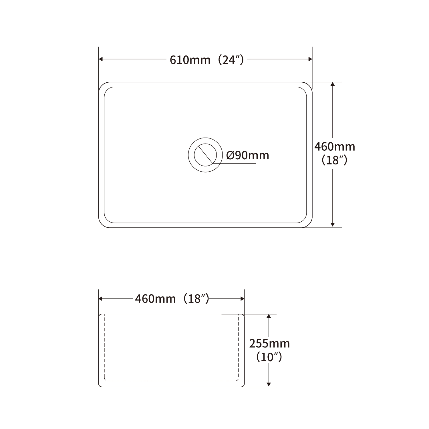 Porcelain apron front kitchen sink in rectangular shape white ceramic 24 inches farmhouse kitchen sink